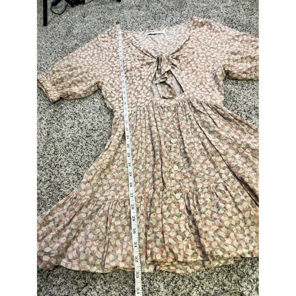 Faithfull The Brand Pink Floral Tie Front Cut Out Mini Dress Womens Small S - Picture 5 of 12